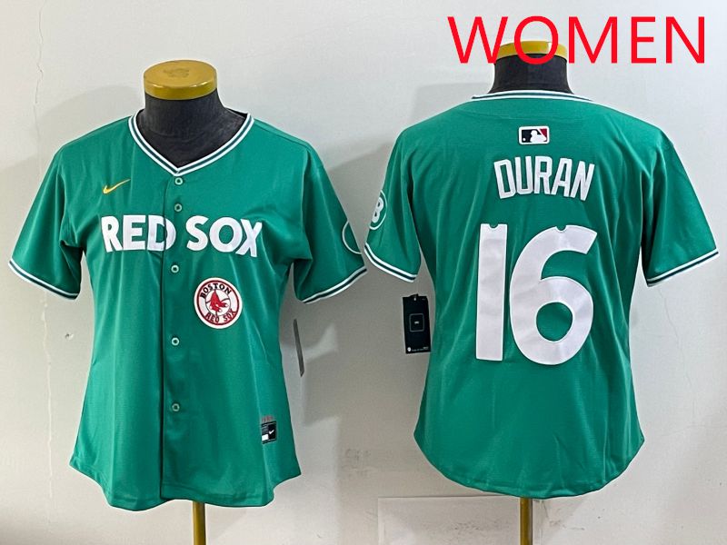 Women 2025 Boston Red Sox #16 Duran Dark Green Joint Name Nike MLB Jersey style 10->women mlb jersey->Women Jersey